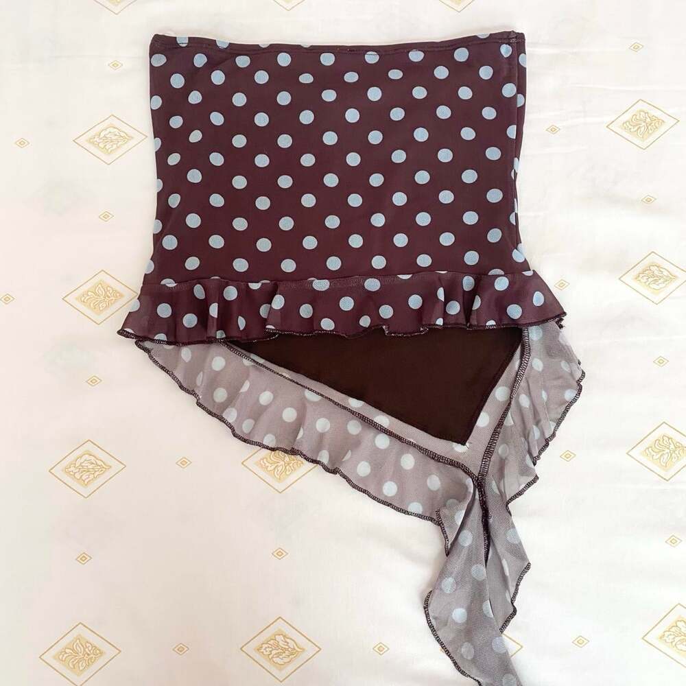 BNWT y2k brown and blue polka dot strapless tube top - Picture 4 of 6